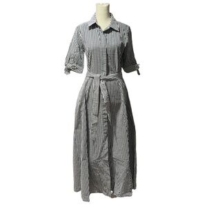 CALVIN KLEIN Black and White Checkered Long Sleeve Dress, S